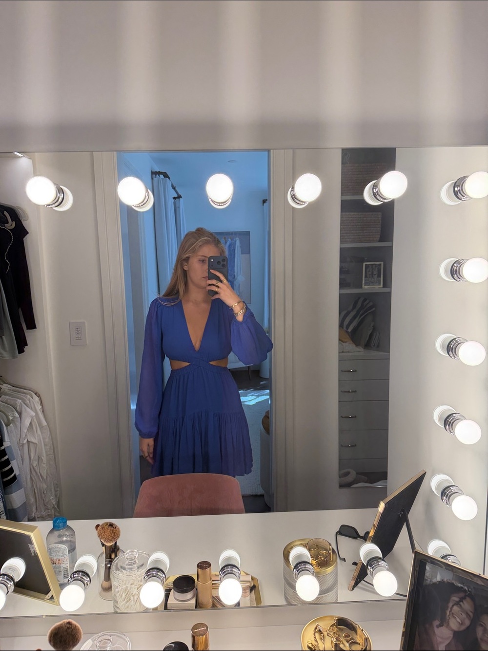 A.L.C. Cobalt Blue Cutout Mini Dress with Long Sleeves